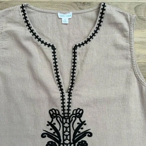 Sigrid Olsen Embroidered Brown Linen Blend Maxi Dress - Picture 3 of 5